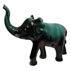 Blue Mountain Pottery Elephant Figure Green & Black Drip Glaze 8" Canada READ